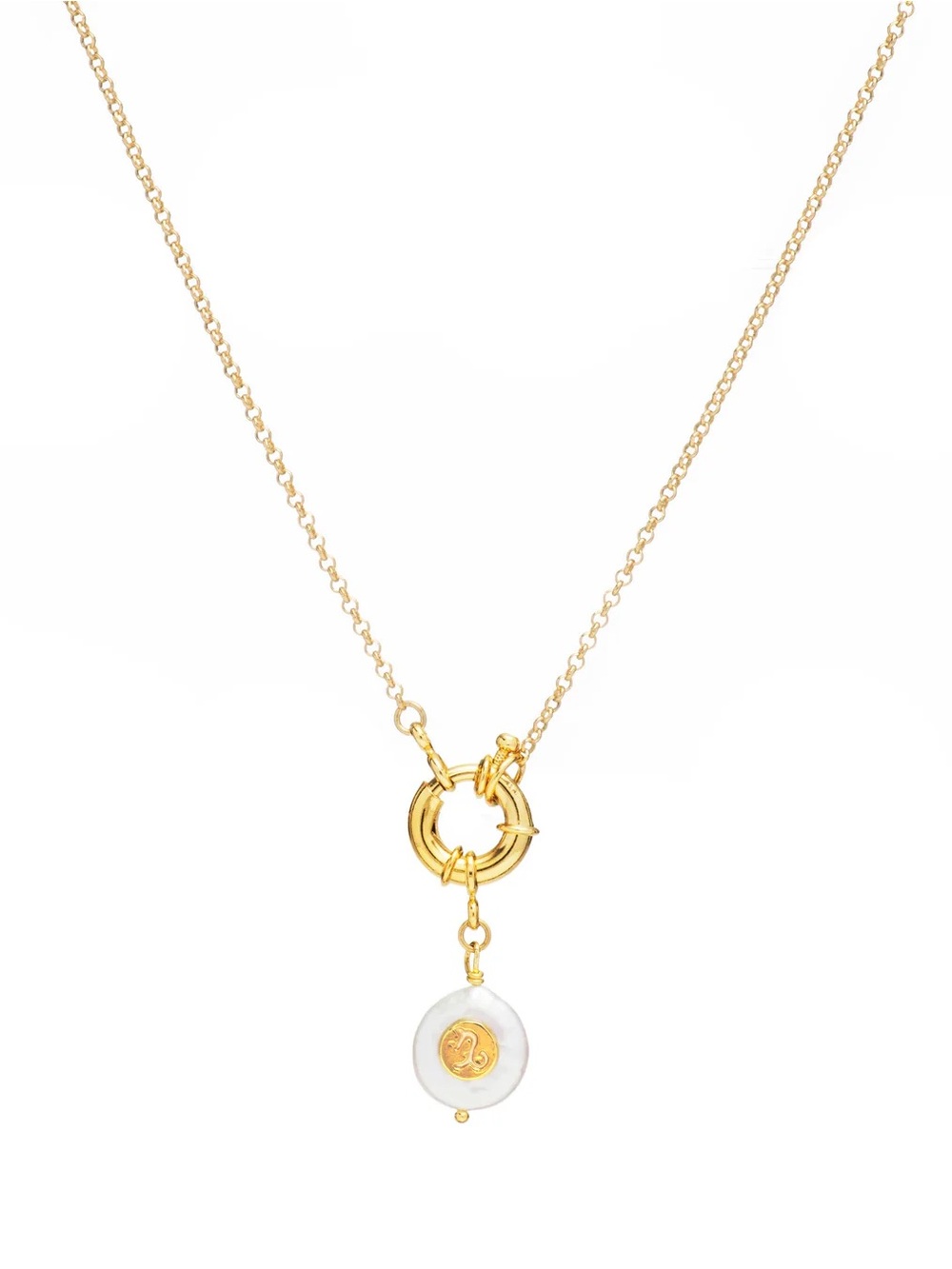 Capricorn Zodiac Pearl Charm Necklace - 24k gold plating & freshwater pearl 0893